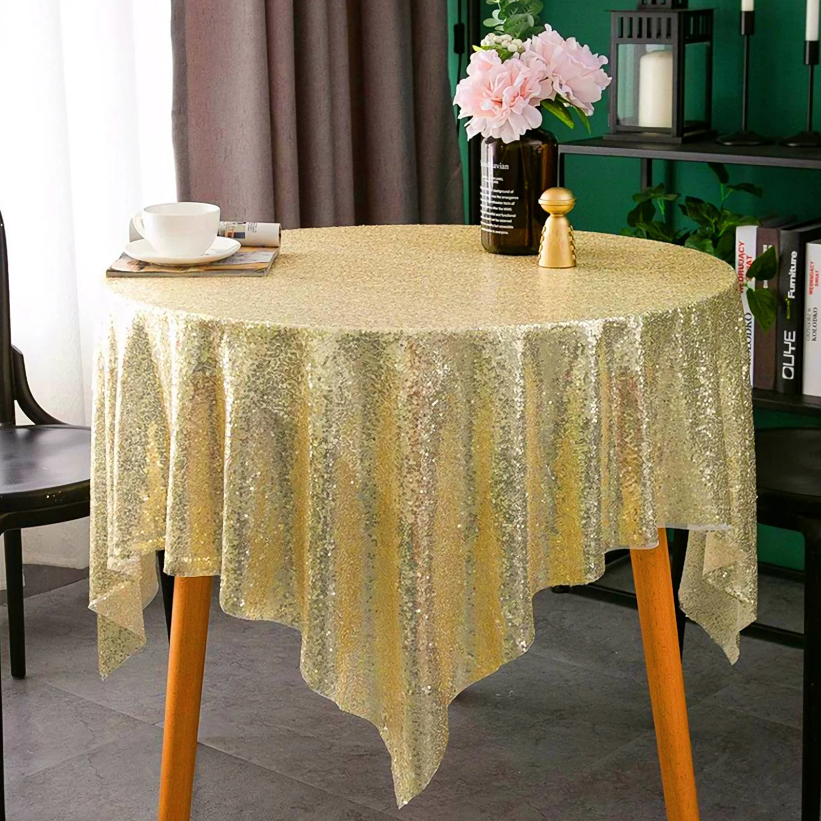 

1.2X1.8M Gold Shimmer Sequin Fabric Backdrop Curtain For Wedding Party Drape Tablecloth Fireplace Decoration Premium Fade
