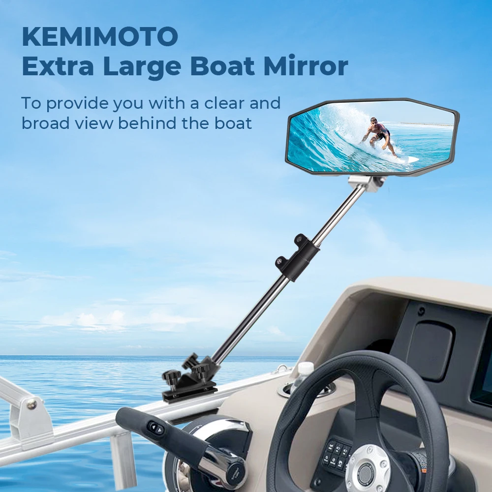 

Boat Rear View Mirror with Telescoping Pole 10.5" x 4" 360° Adjustable Marine Mirror for Pontoon Boat Ski Water Skiing Wakeboard