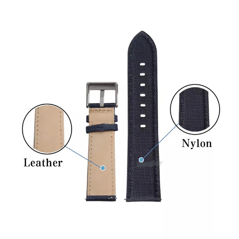 High Quality Genuine Leather+ Nylon Watch Strap for Huawei Watch GT2 Amazfit Bip Belt Canvas Quick Release Watchband 20mm 22mm