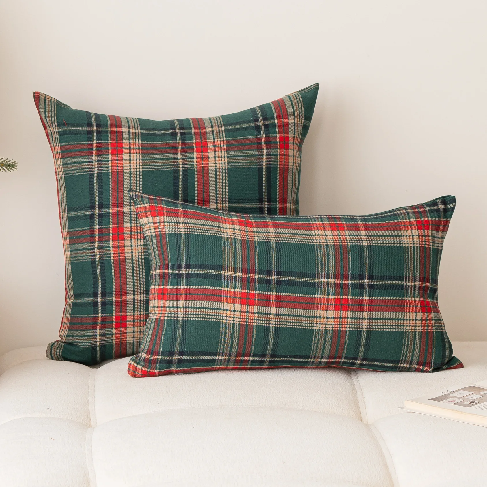 Christmas Plaid Pillow Cover Multicolor Striped Grid Pillowcase Bedside Pillow Cover Ruffled Sofa Cushion Cover Festival Decor