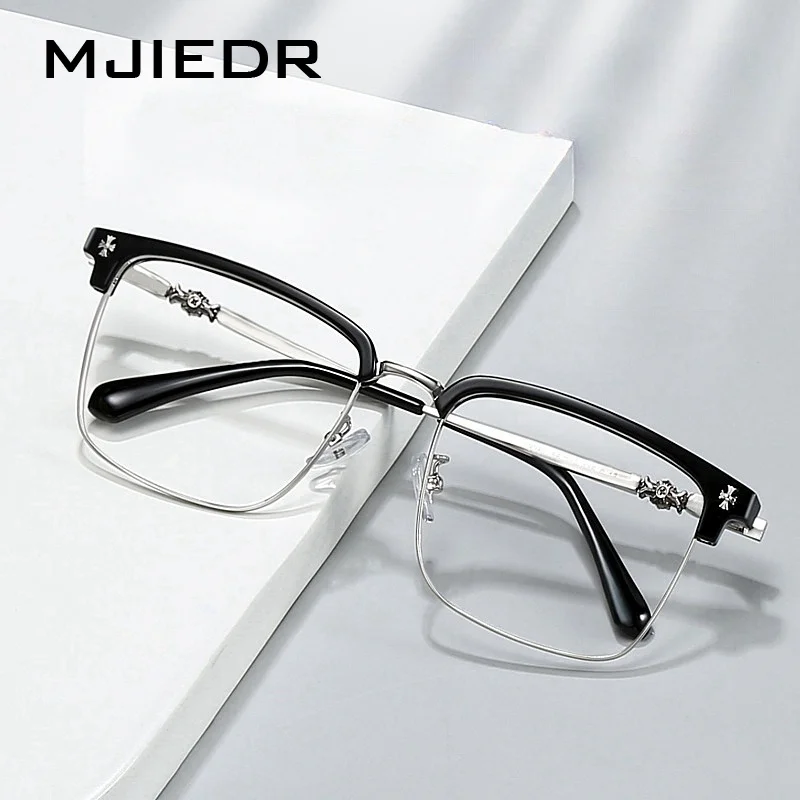 

MJIEDR New Business Alloy Men's Eyeglass Frame Fashionable and Elegant Square Eyebrow Optical Prescription Glasses Frame
