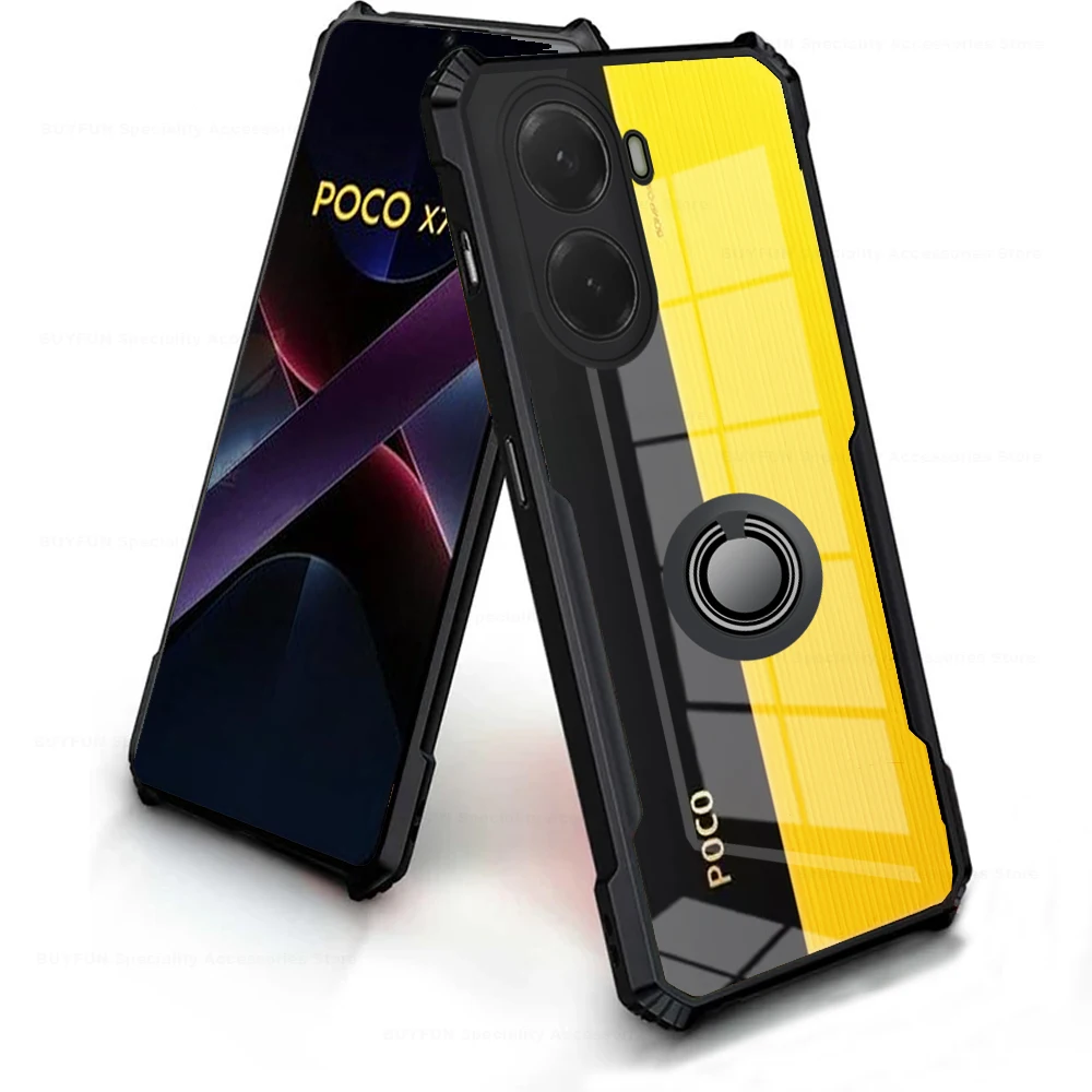 PocoX7Pro Case Transparent Acrylic Shockproof Cover For Xiaomi Poco X7 Pro Pocco X7Pro 5G Magnetic Holder Ring Protective Fundas