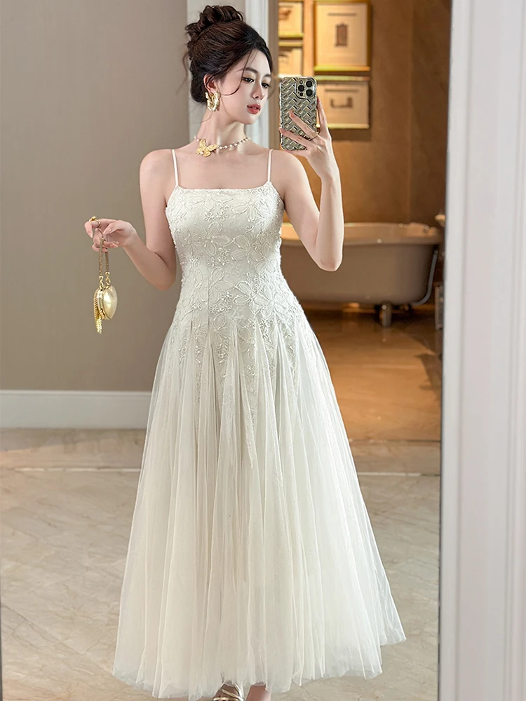 Roupas femininas festa vestido de tule para senhora elegante sexy cinta de renda sem costas balanço malha robe femme noite clube vestido