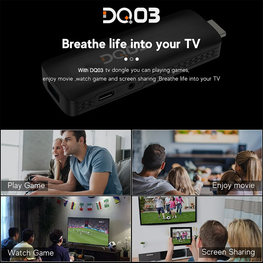 VONTAR DQ03 Mini TV Stick Android 10 QuadCore 1G8G 2G16G يدعم 4K@60fps HDR10+ 2.4G&5.8G Dual Wifi TV BOX Android 10.0