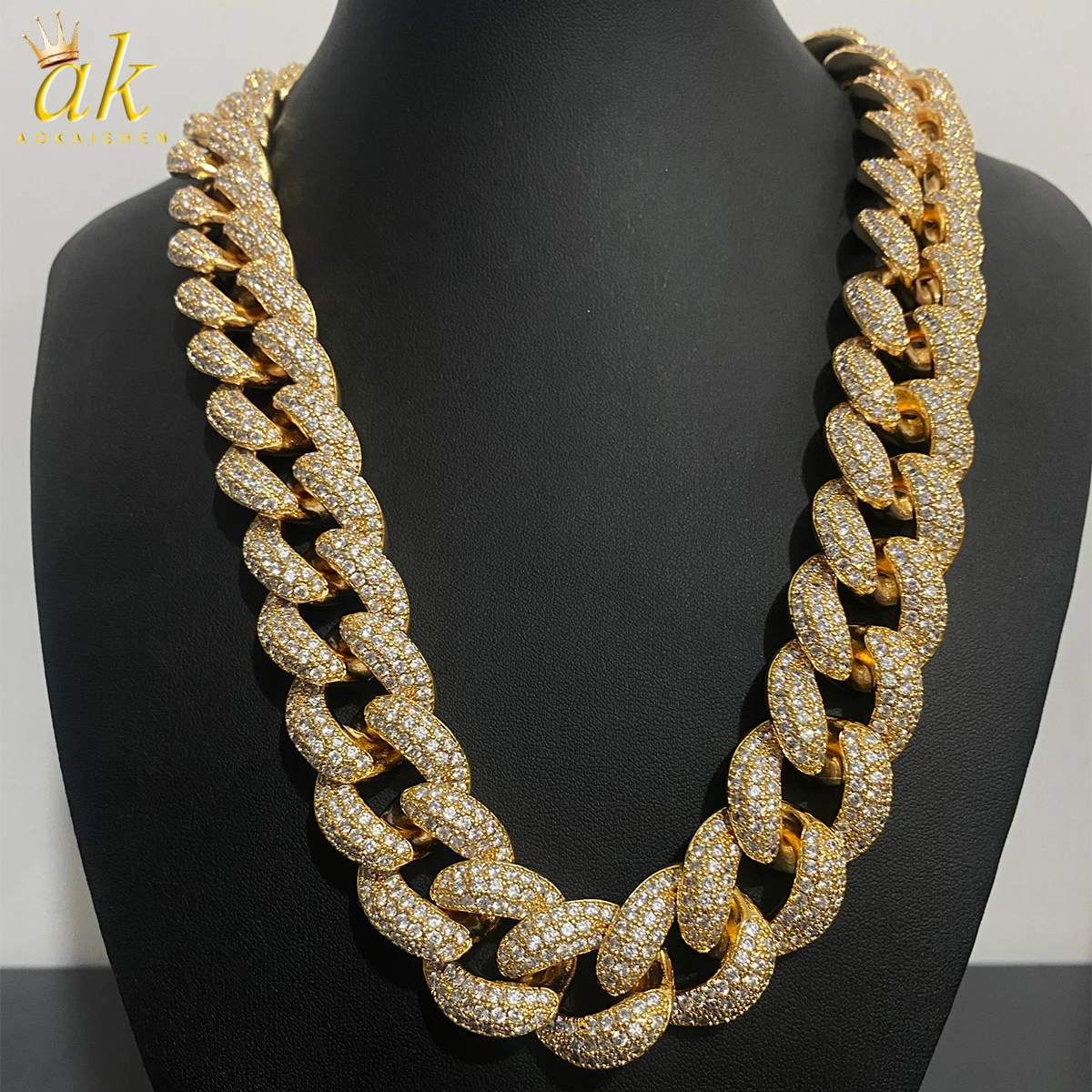 

Aokaishen Miami Cuban Link Chain for Men Necklace Choker Iced AAA Zircon Hip Hop Rock Jewelry Gold Color Charms 2023 Trend