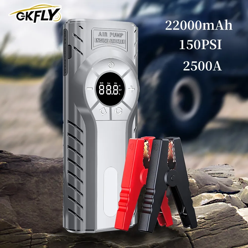 New 4 In 1 Jump Starter 150PSI Pump Air Compressor 22000mAh Power Bank 2500A Starting Device 15V Digital Tire Inflator