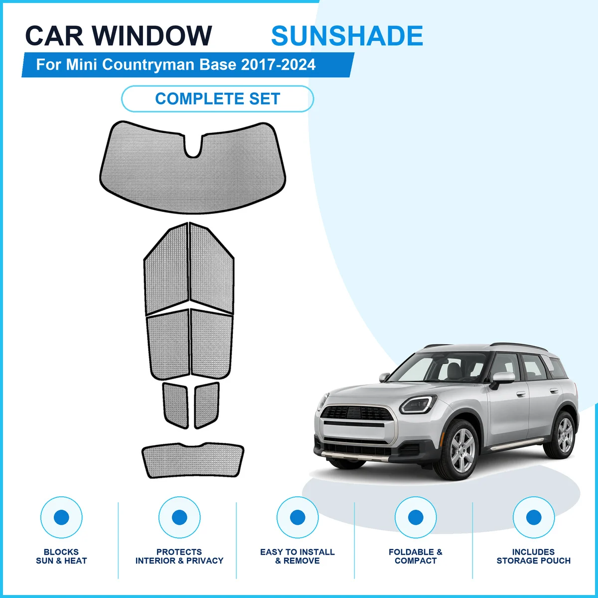 For Mini Countryman Base 2017-2024 Custom Full Set Window Sunshades Aluminum Foil Suction Cup Anti UV Privacy