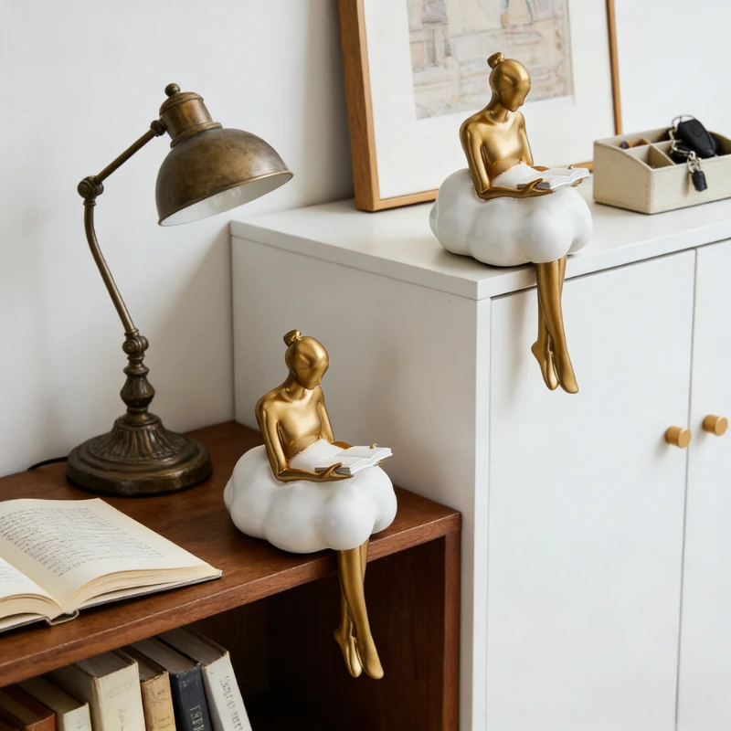 1pc Creative cloud girl holding ball ornaments living room character decorations TV cabinets home foyer crafts