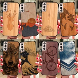 Wolf Bike Butterfly Wood Cover For Samsung Galaxy S23 S21 Ultra S20 FE S8 S9 S10 Note 10 Plus Note 20 S22 Ultra Case
