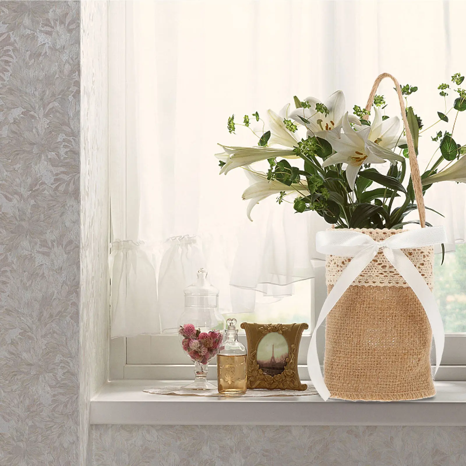 2Pcs Linen Cloth Photography Candy Bags Natural Burlap Flower Storage Wedding Gift Candy Basket Multi-Functional Storage