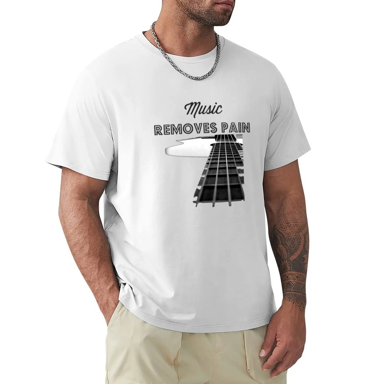 Music... Removes Pain... White Background T-Shirt heavyweights Aesthetic clothing Short sleeve tee oversized t shirt men