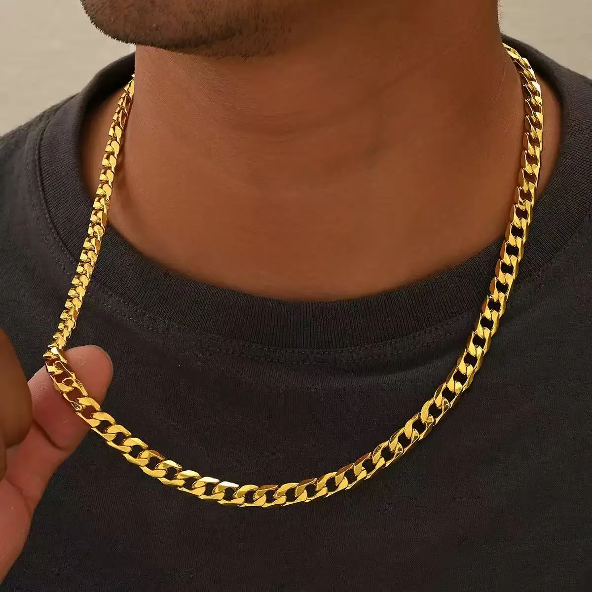 1PCS Simple Classic High Quality Smooth Chain Necklace, Men's and Women's Collars, Gold, Thick Chain, Daily Party Wear
