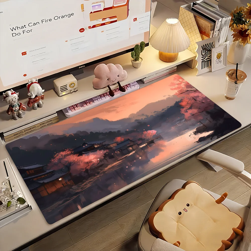 Japanese Landscape Mouse Pad Non-slip Locking Edge DeskMat PC Laptop Accessories Rubber Office Keyboard Large Game XXL Carpet