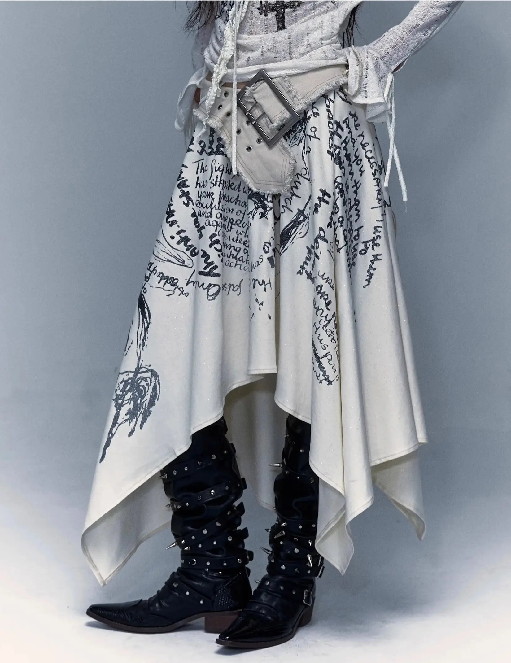 No Romance Original Goth Irregular Dress Two Ways Wearing Belt Vintage Printing Punk Streetwear Dark Tube Dress Autumn image 4