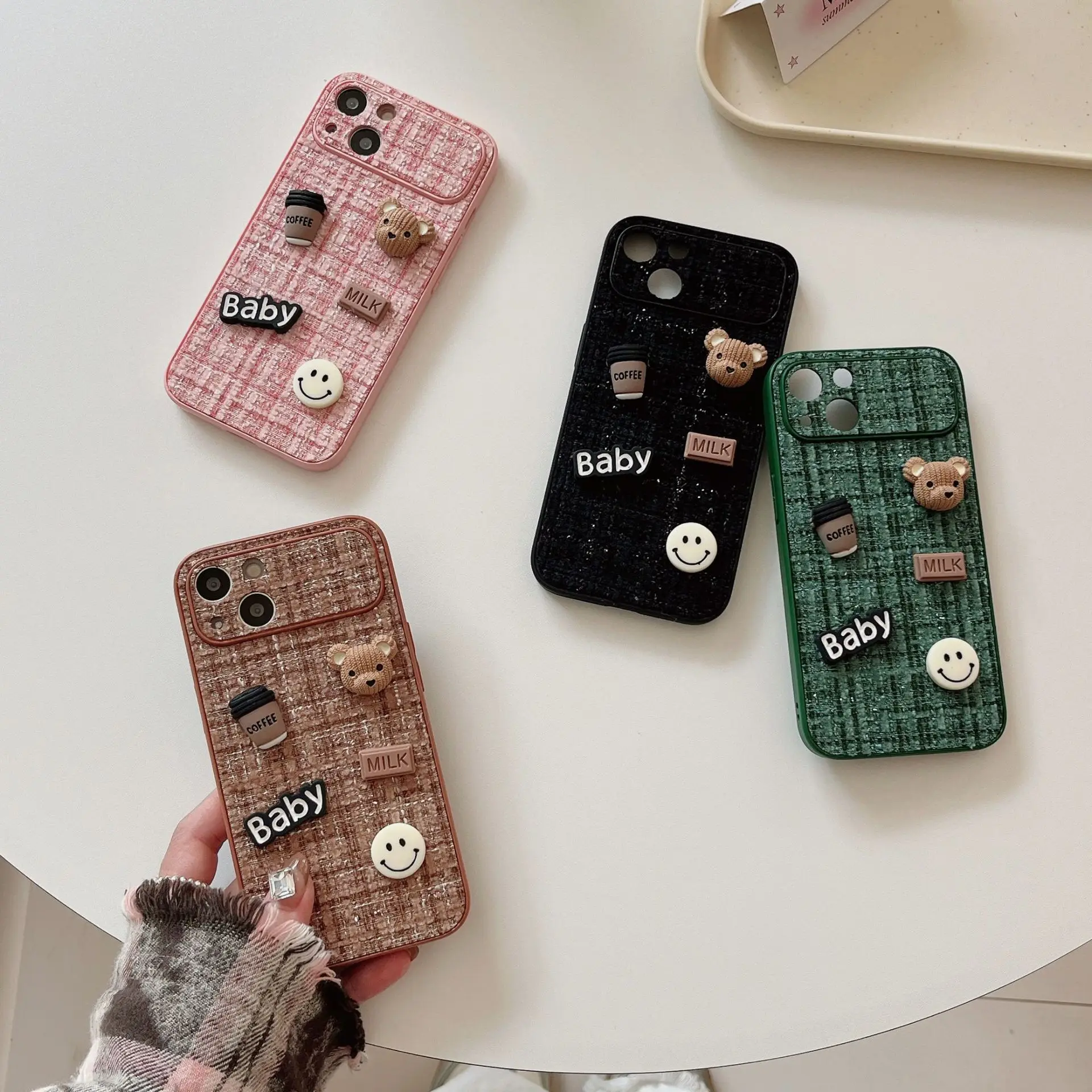 

Подходит для iPhone 15 promax Big Window Bear Coffee Doll, чехол для телефона Apple 13/14 Pro, женский, осенне-зимний