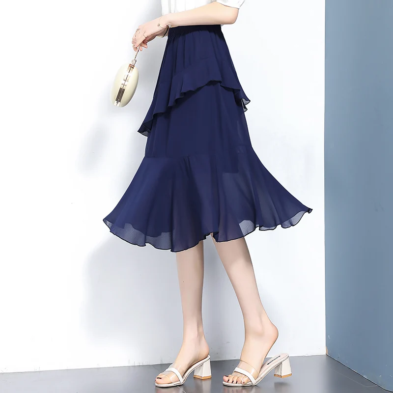 تنانير شيفون على الموضة لعام 2026 ، تخفيضات كبيرة على تنانير حفلات بوهو مثيرة عتيقة باللون الأسود والأبيض مقاس كبير تنانير مكتبية #2