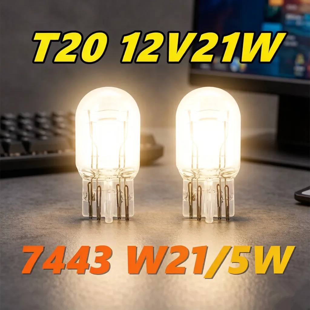 2 Pcs 7443 7440 Automotive Halogen Bulbs W21W / W21/5W Turn Signal Light 12V 21W Single Filament T20 Dual Filament Brake Light