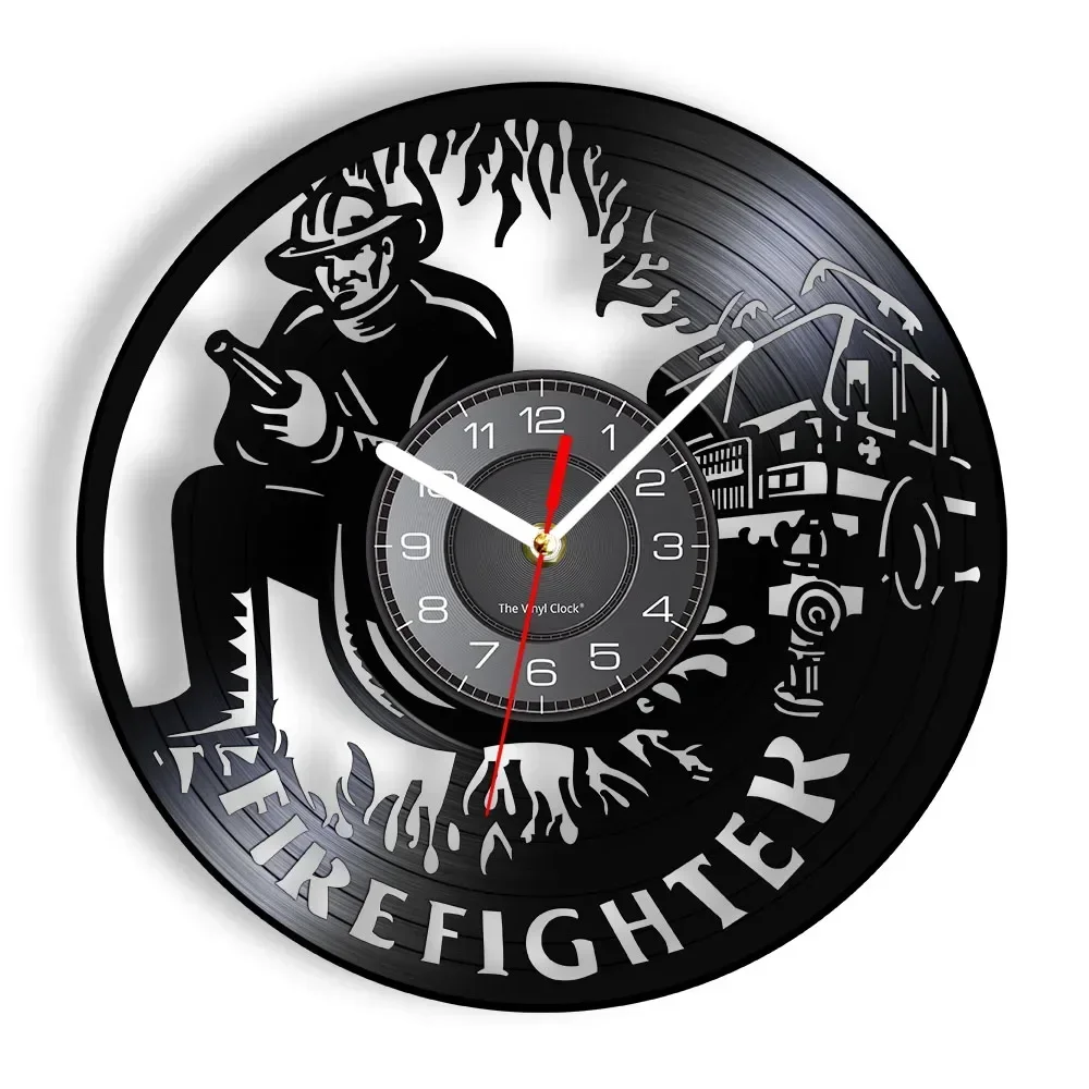 Firefighter Wall Clock Firemen Personalised Vinyl Music Record Clock Fire Fighting Truck Clock Fire Dept Wall Decor Fireman Gift