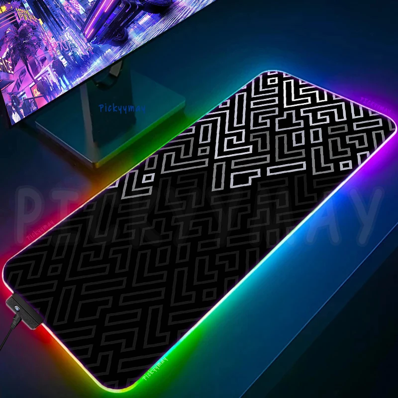 

RGB Gaming Mousepad Big LED Gamer Mousepads Geometric PC Desk Mat Luminous Large Keyboard Mats Black Mouse Pad With Backlit