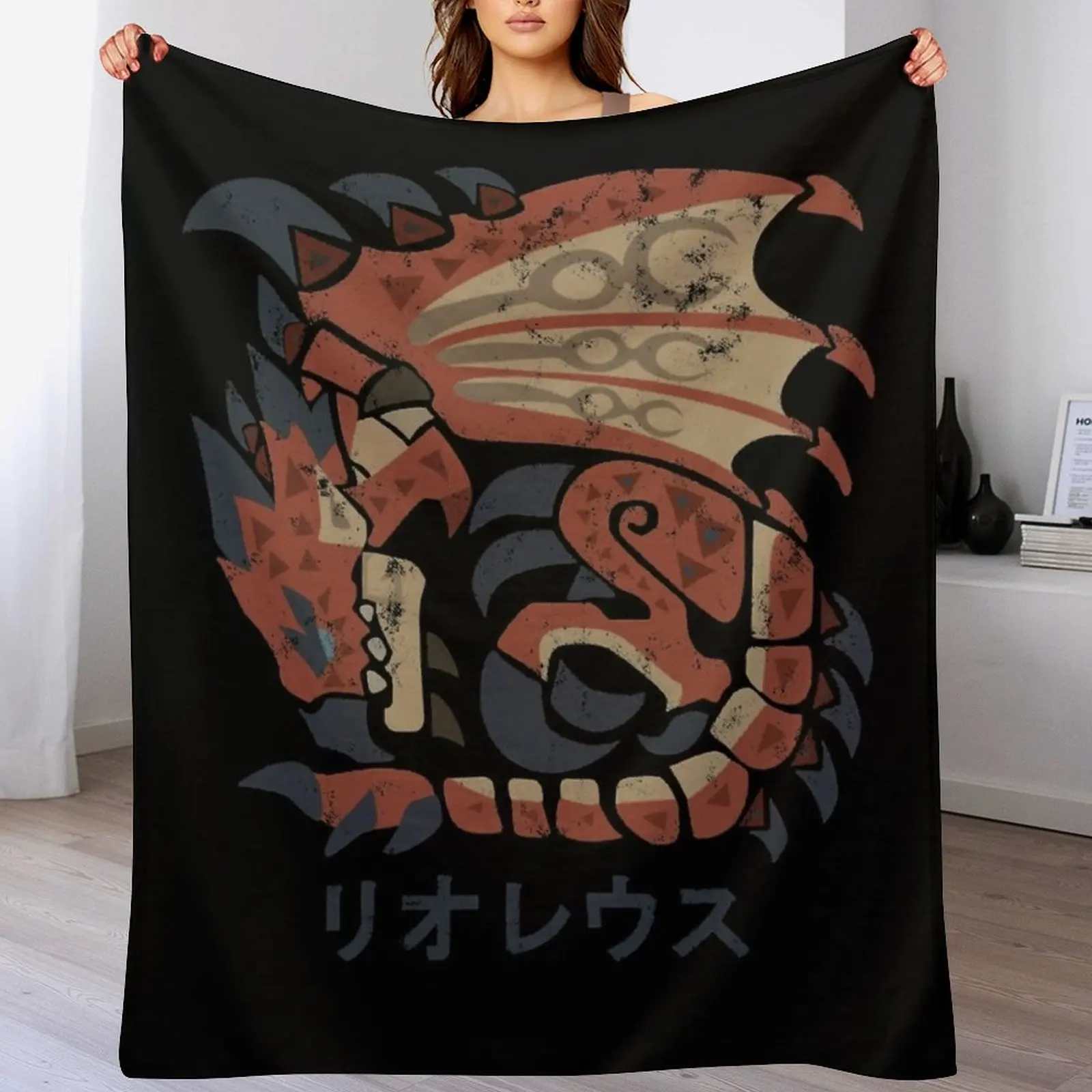 Monster Hunter World Rathalos Kanji Icon Throw Blanket Flannels Cute Extra Large Throw Blankets