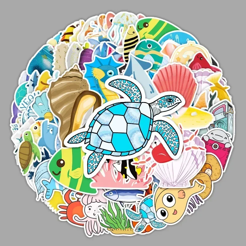 1Sets=100Pcs Sea Creature Cartoon Stickers Stationery Computer Scooter Car Waterproof Stickers