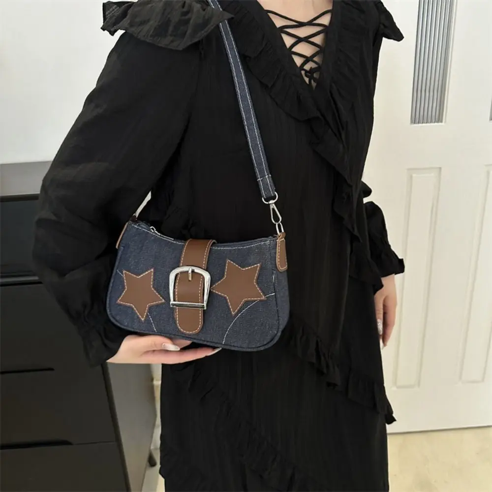 

Minimalist Hasp Star Shoulder Bag Harajuku PU Y2k Underarm Bag Commuting Zipper Denim Handbag Daily