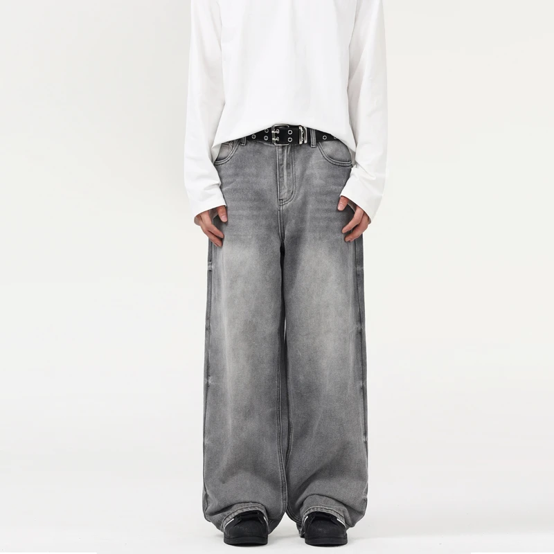 Y2K Blue Jeans for men High Quality High Waist American Street Wide Leg Pants Hip Hop Vintage Straight 2024 Autumn Trousers