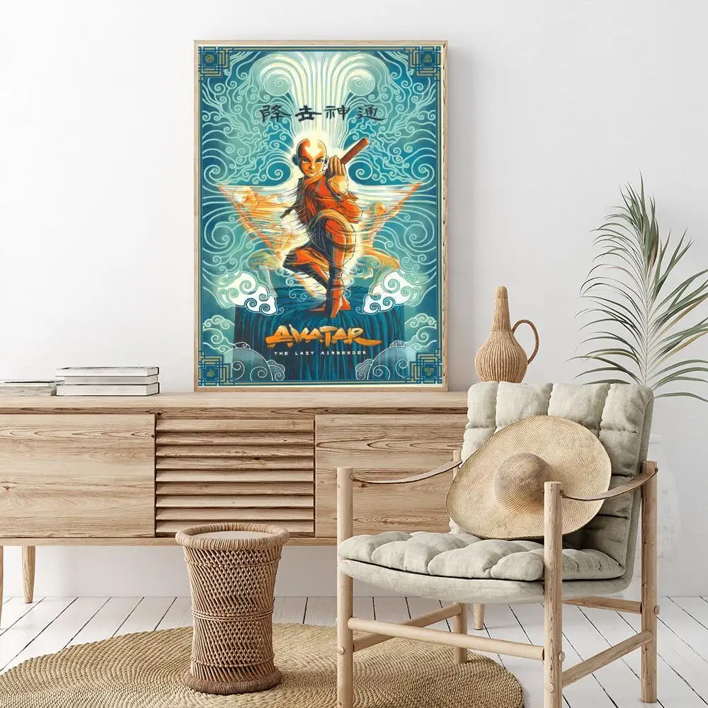 Avatar The Last Airbender Aang Fight Anime Self-adhesive Art Poster Retro Sticker DIY Room Bar Cafe Vintage Decorative Painting