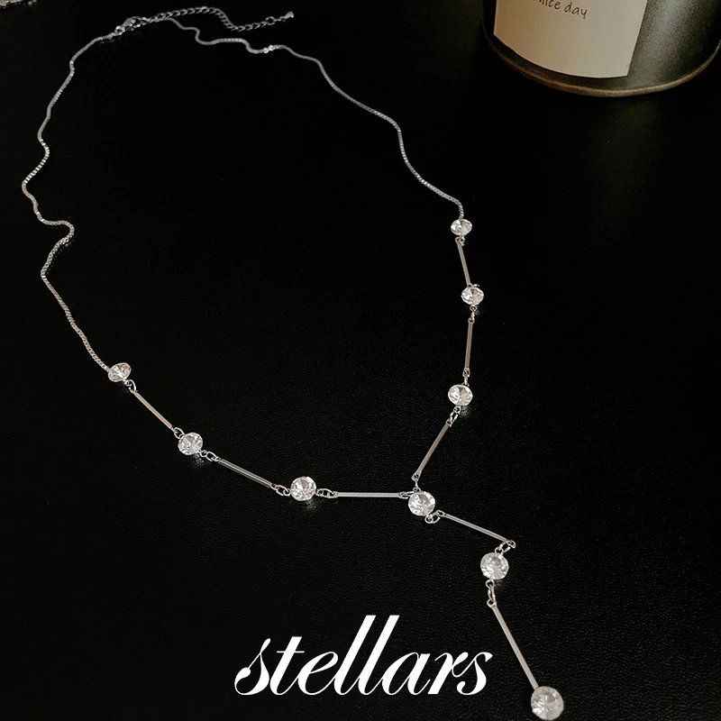 

Diamond Inlaid Bamboo Joint Geometric Necklace Minimalist Niche Versatile Sweater Chain High-End Women's Jewelry
