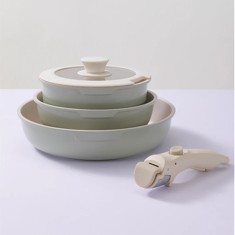 Dropship Non Stick Ceramic Coating Fry Pan and Saucepan Set Cookware Set With Detachable Handle