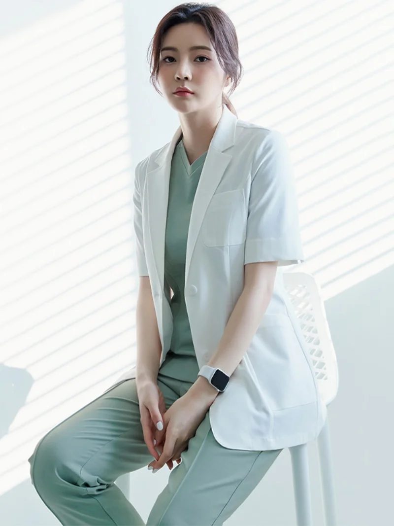 

Короткий приталенный халат с коротким рукавом для стоматологического кабинета, медицинской эстетики, пластической хирургии, униформа врача, верхняя одежда, комплект