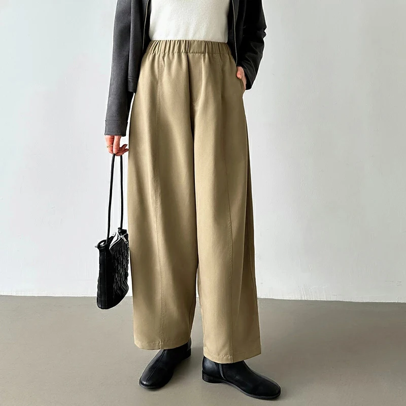 Pantaloni da donna larghi casual Vita elastica Autunno Inverno Pantaloni a gamba larga Dra Sle Versatile effetto dimagrante Sle coreano