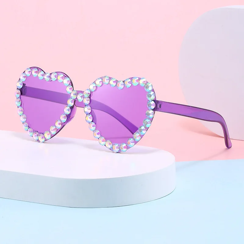

Luxury Heart Shaped Sunglasses Rhinestone Women Men Rimless Sparkle Diamond Sun Glasses Y2K Party Eyewear Blue Festival UV400