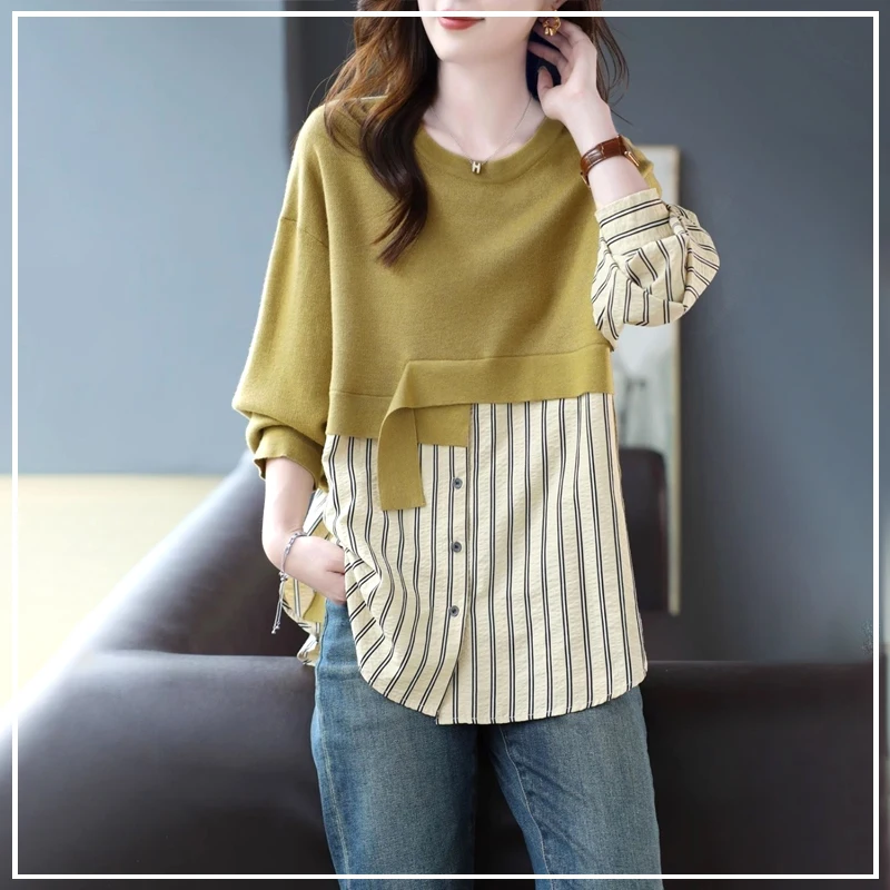 

Senior Sense of Design Large Size Loose Fake Two Pieces Montage Show Off Weight Hoodies Shirt Asymmetric Women's Top Autumn 2024