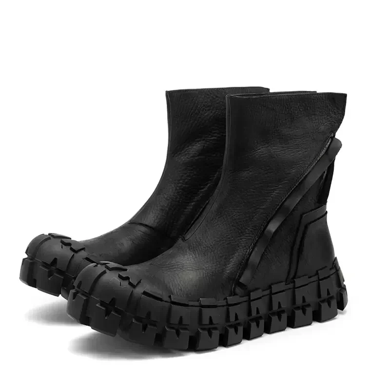 Luxury Brand Men Boots Fashion Zip Design Genuine Leather Chelsea Boots Men High Top Sneakers Winter Warm Platform Snow Boots