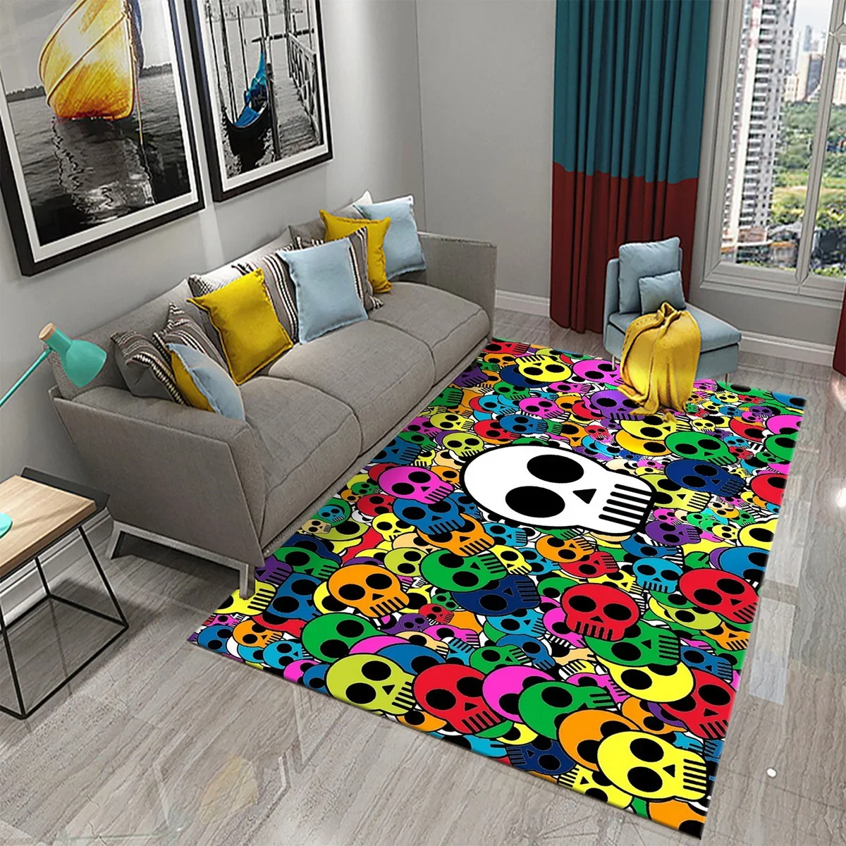 3D Color Skull Series Carpet Horror Skull Flower Rug for Living Room Bedroom Decor Sofa Table Rug Kitchen Bathroom Anti Slip Mat