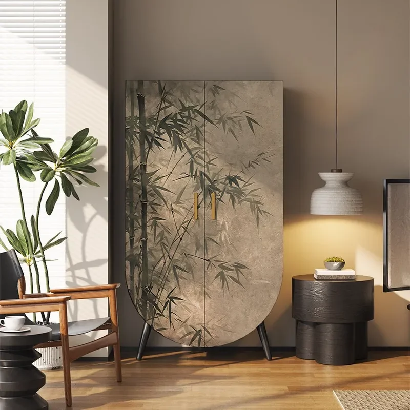 New Chinese Style Simple Bamboo Solid Wood Wardrobe Household Bedroom Cloakroom Integrated Hanging Cabinet Living Room Light