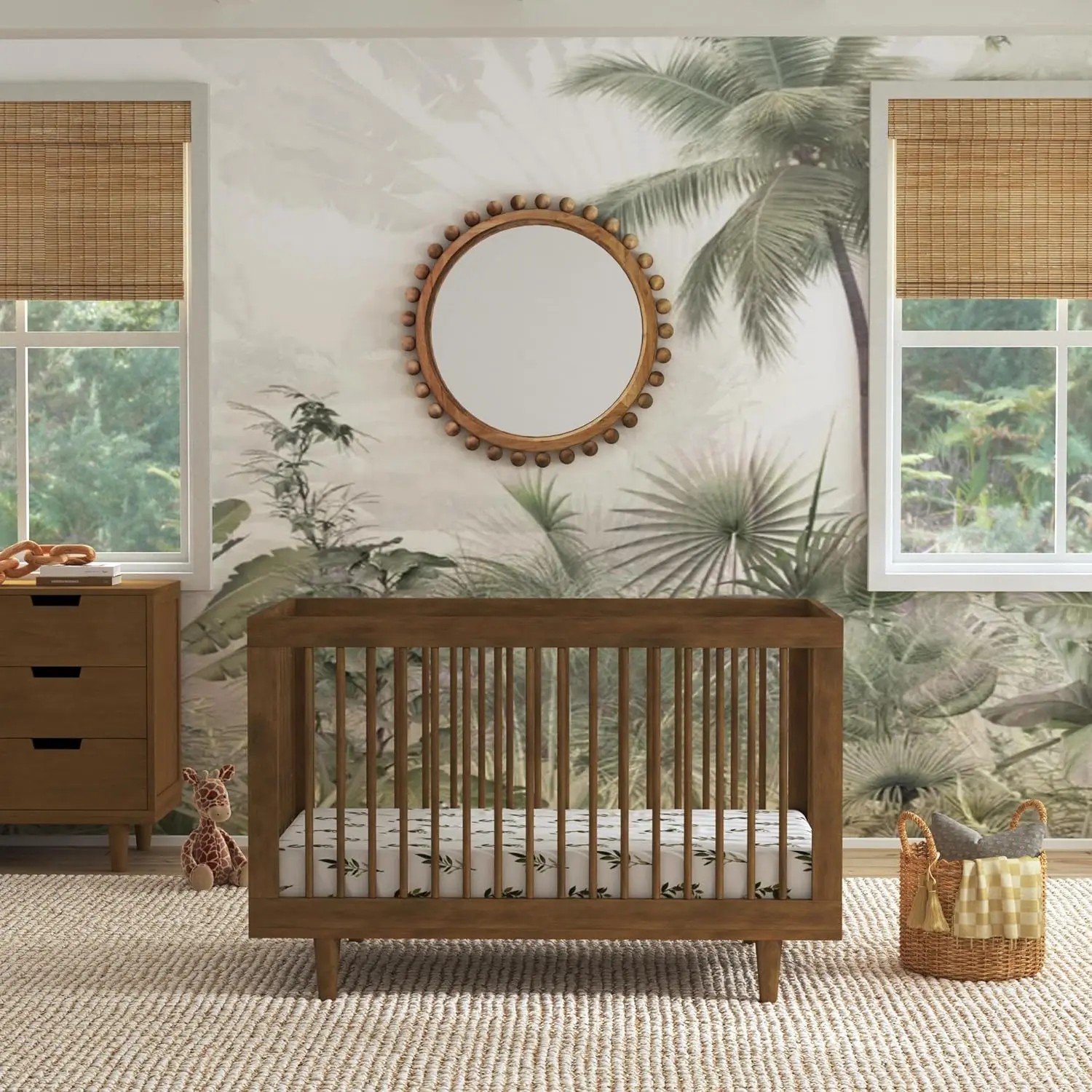 DaVinci Marley 3-in-1 Convertible Crib in Walnut Finish and Walnut Legs, Greenguard Gold Certified