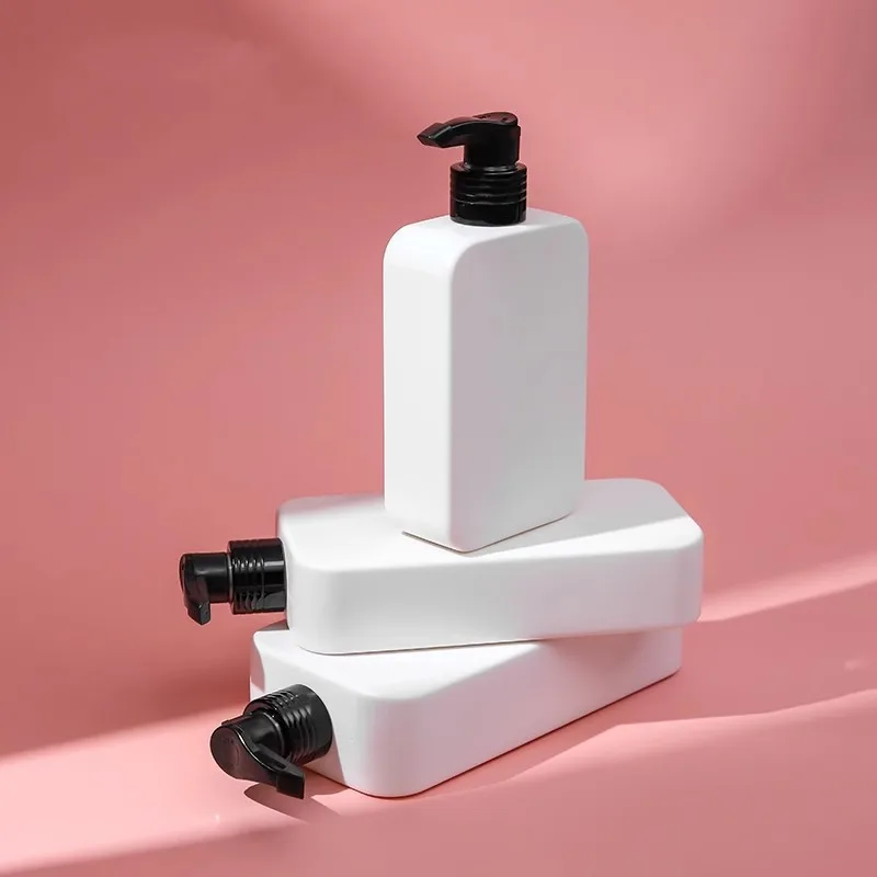 20pcs 250/350/500ml Plastic Lotion Pump Bottle Square Flat White Shampoo Shower Gel Dispenser Body Lotion Bottle With Pump