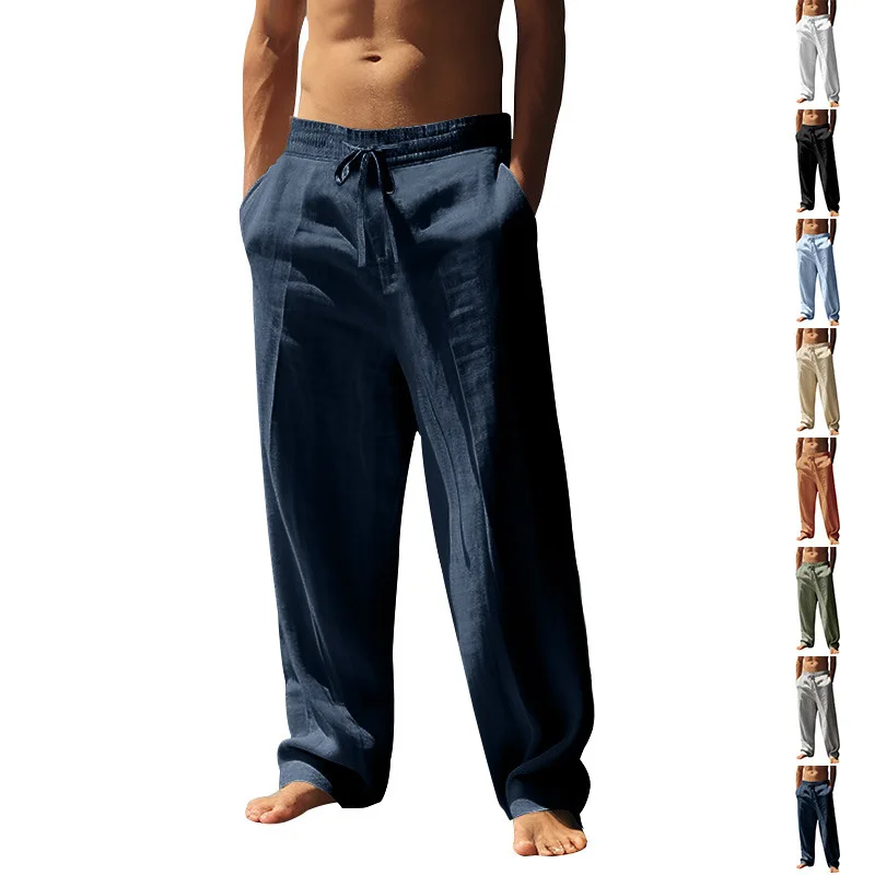 Men's Loose Fit Breathable Linen Sports Pants Spring Summer New Style Casual Straight Leg Trousers Hip Hop Style Youthwear
