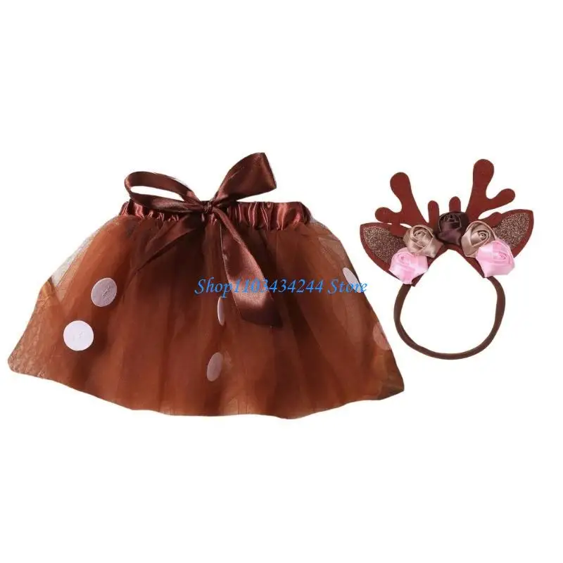 

Infant Tutu Skirt and Antler Flower Hairband Photo Costume Set Photoshoots Props Newborn Shower Gifts Baby Photo Outfit