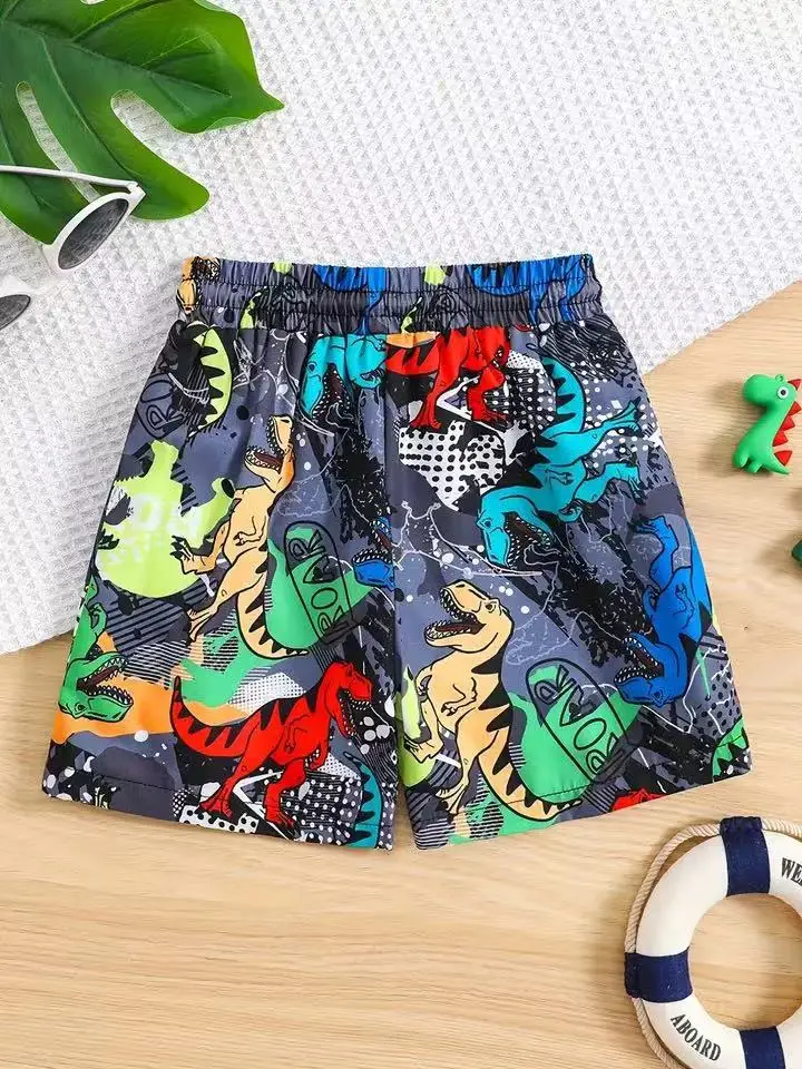 2024new Sommer neue Kinder Shorts Dinosaurier Muster 3d gedruckt Jungen Board Shorts Männer Kinder Erwachsene Strand Shorts schwimmen Jogging hose Stoff