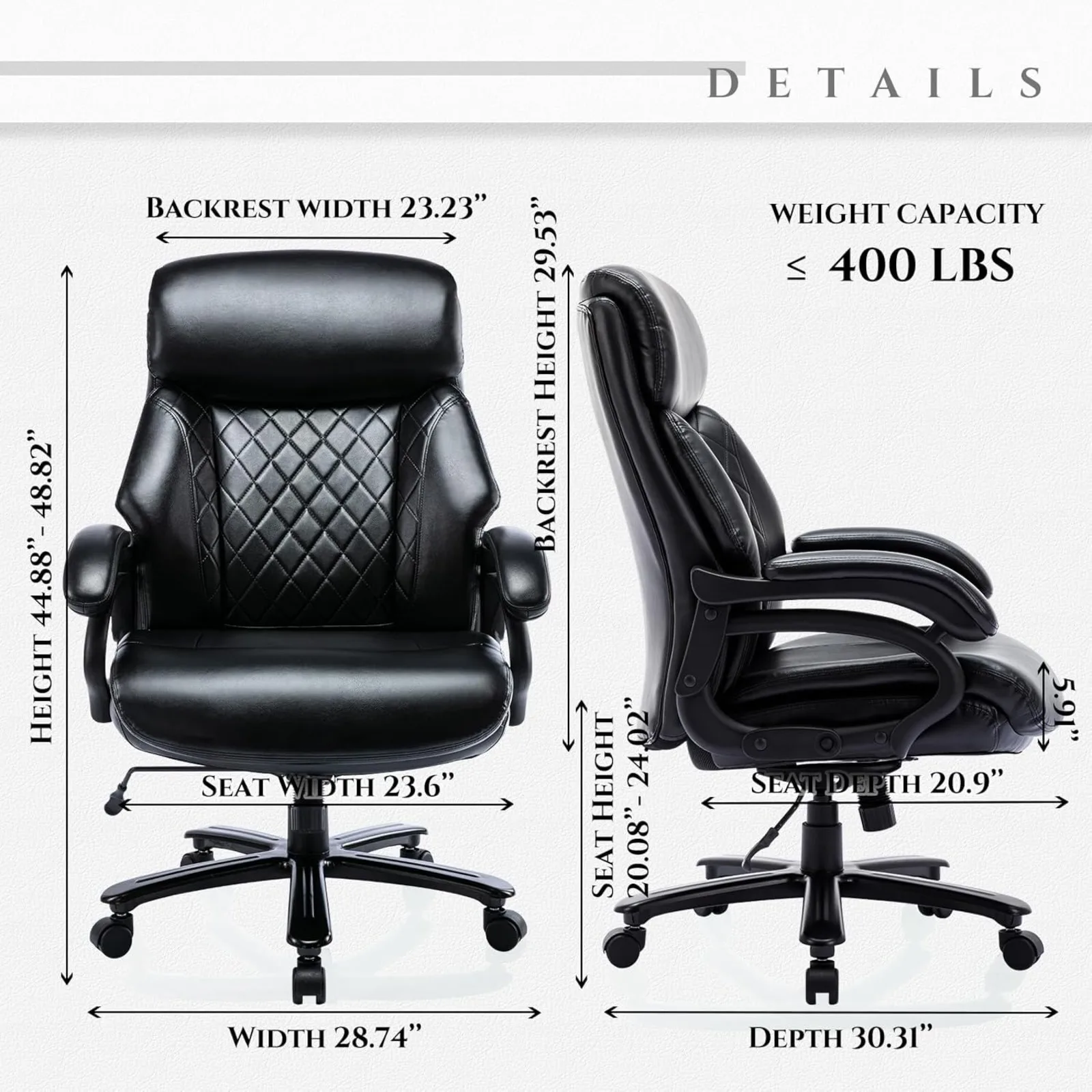 US Big and Tall Office Chair 400lbs, Heavy Duty Wide Home Desk Chair, High Back Ergonomic Leather Computer