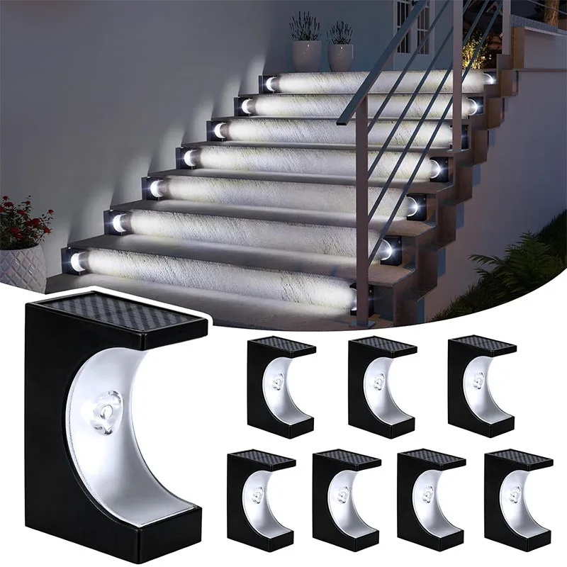 

Solar Stair Lights Bright Step Deck Light Moon Shape Solar Powered Lamp Outdoor Waterproof for Stairway Landscape Decor