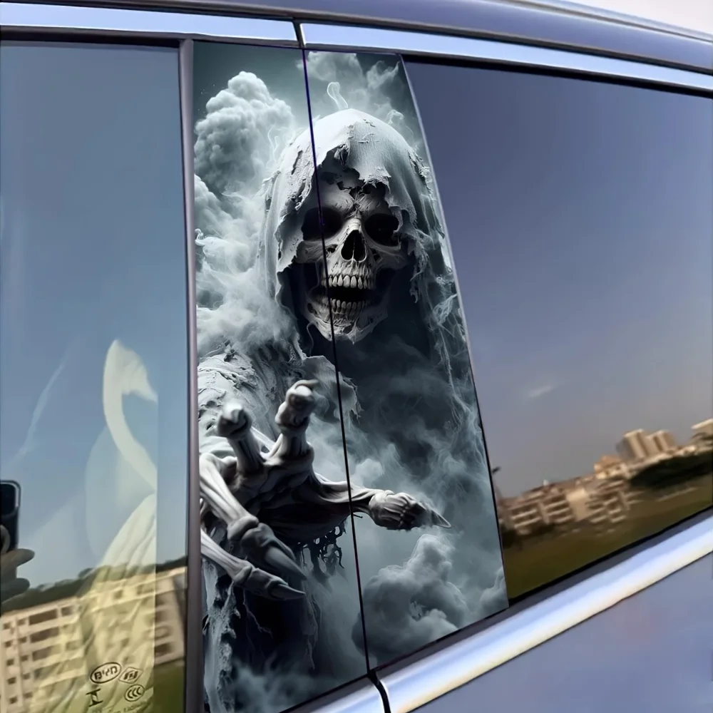 

2-Pack Scary Skull Vinyl Sticker Set - Easy to Paste and Remove, Shiny Edge, Rectangular B-Post Shield, Suitable for Glass