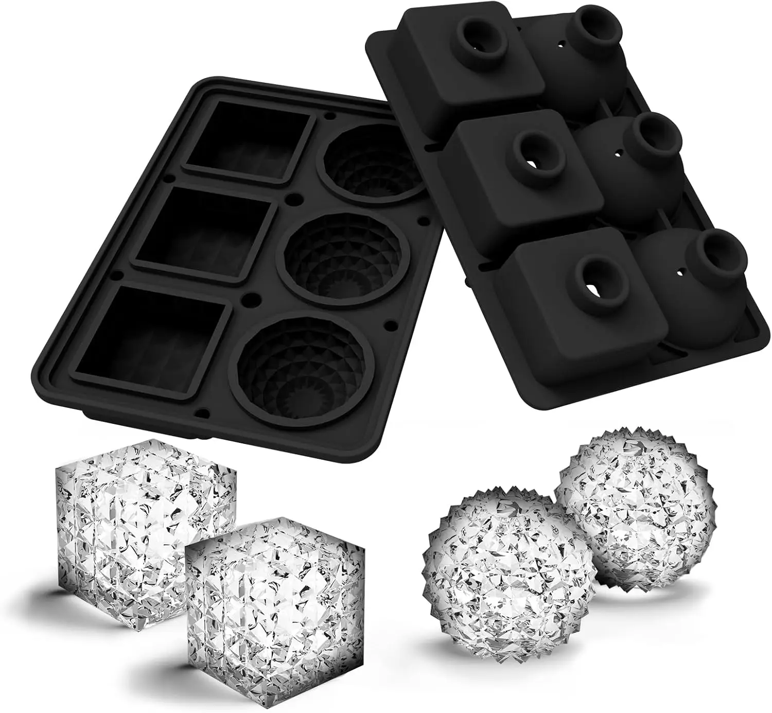 

2-in-1Rhombus Silicone Ice Mold Ice Maker Whiskey Ice Hockey Tools Ice Ball Mold Round Square Ice Cube Mold Kitchen Bar Tool