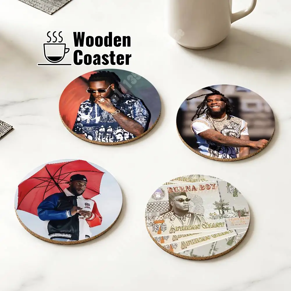 B-Burna B-Boy African Pop Singer Wooden Cup Mat Cappuccino Vodka Juice Water Coaster for Flower Shop