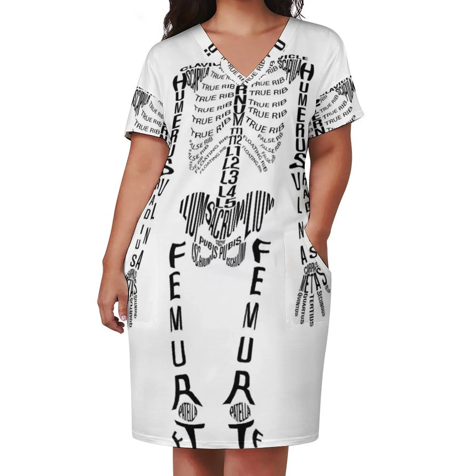 Typographical Skeleton Loose Pocket Dress dress women summer dresses with long sleeves