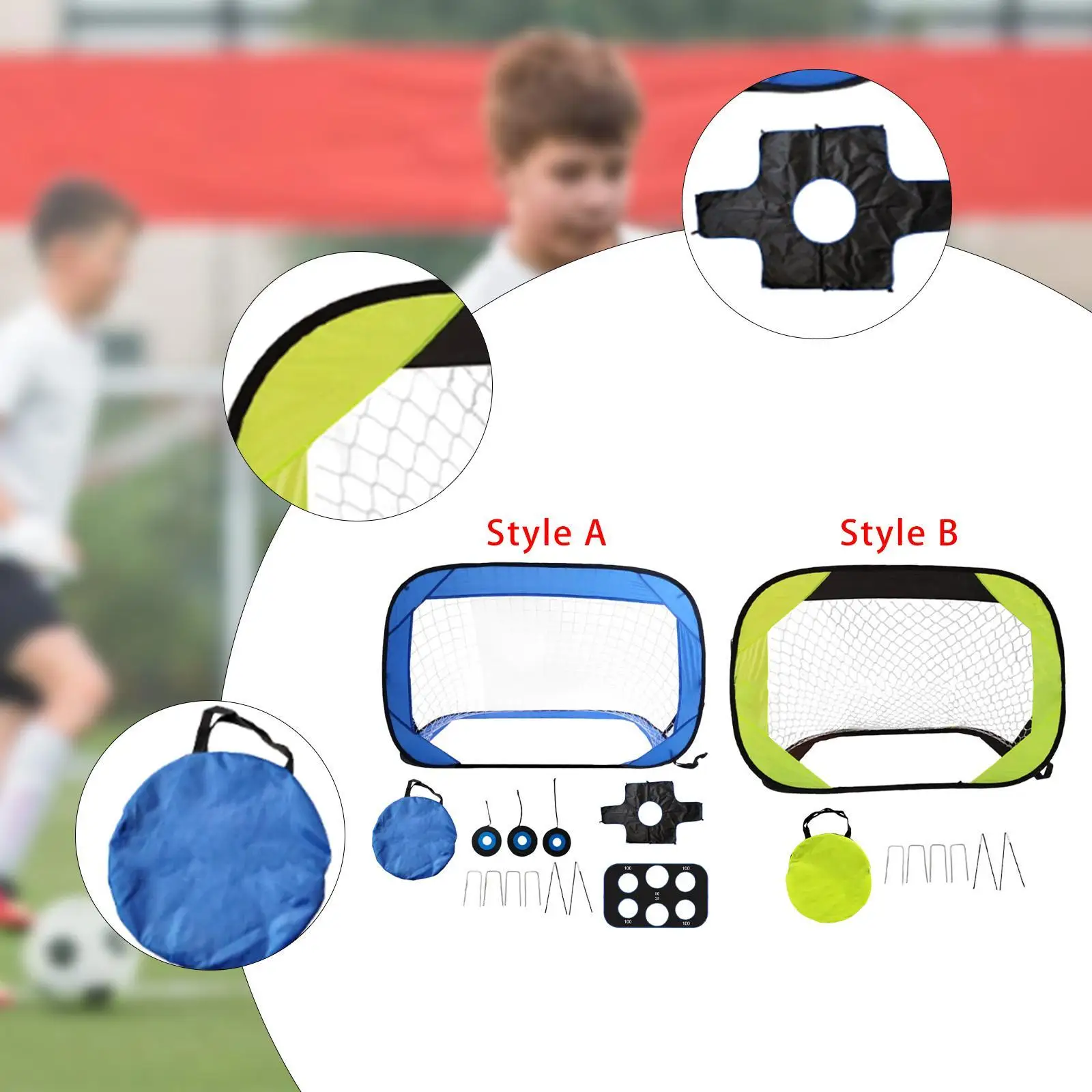 ประตูฟุตบอลแบบพกพา ประกอบง่าย พร้อมกระเป๋าหิ้ว ฝึกซ้อมได้ พับเก็บได้ ของเล่นเด็ก สำหรับสนามกีฬา สนามหลังบ้าน สวน
