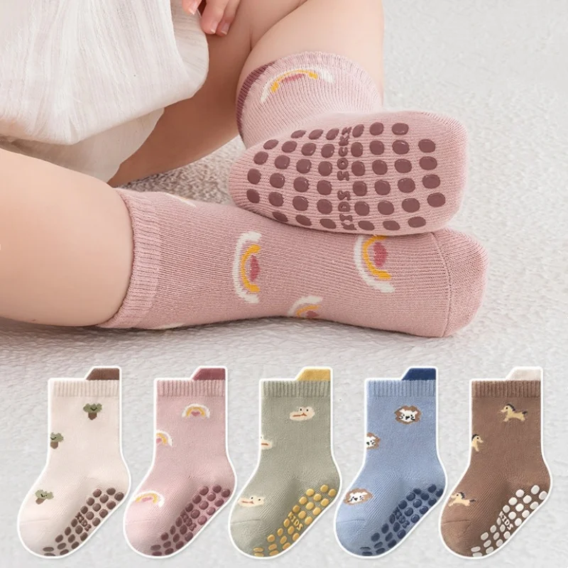 Baby Floor Socks For Girls Boys Spring Autumn Soft Cute Cartoon Print Toddler Walking Sock Non Slip Sport Children's Sock 0-5T